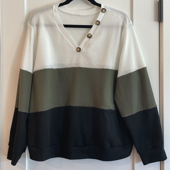 Shein Curve Plus Womens Sweater XL 1XL Black Olive Cream Cottage Fisherwoman - Picture 1 of 14